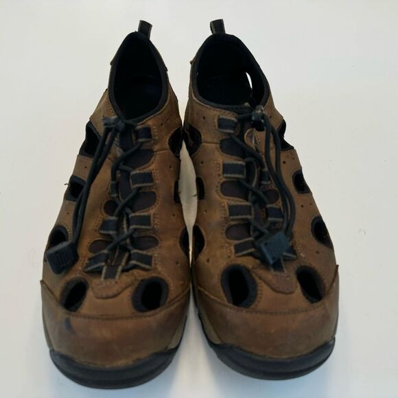 Duluth Trading Co Wild Boar Oiled Leather Sandals Brown 10 Wide 10W Adjustable - Picture 2 of 11